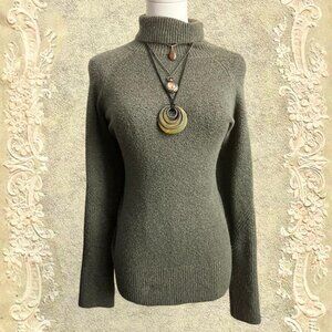 Olive Green Wool Vintage Fall Knit Turtleneck Sweater